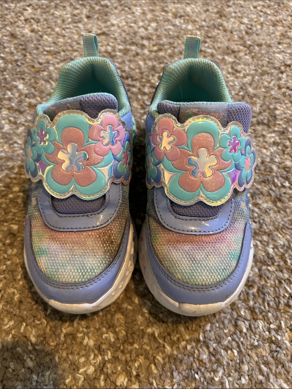 Skechers Girls' Pastel Floral Strap Sneakers - Purple, Mint, Pink